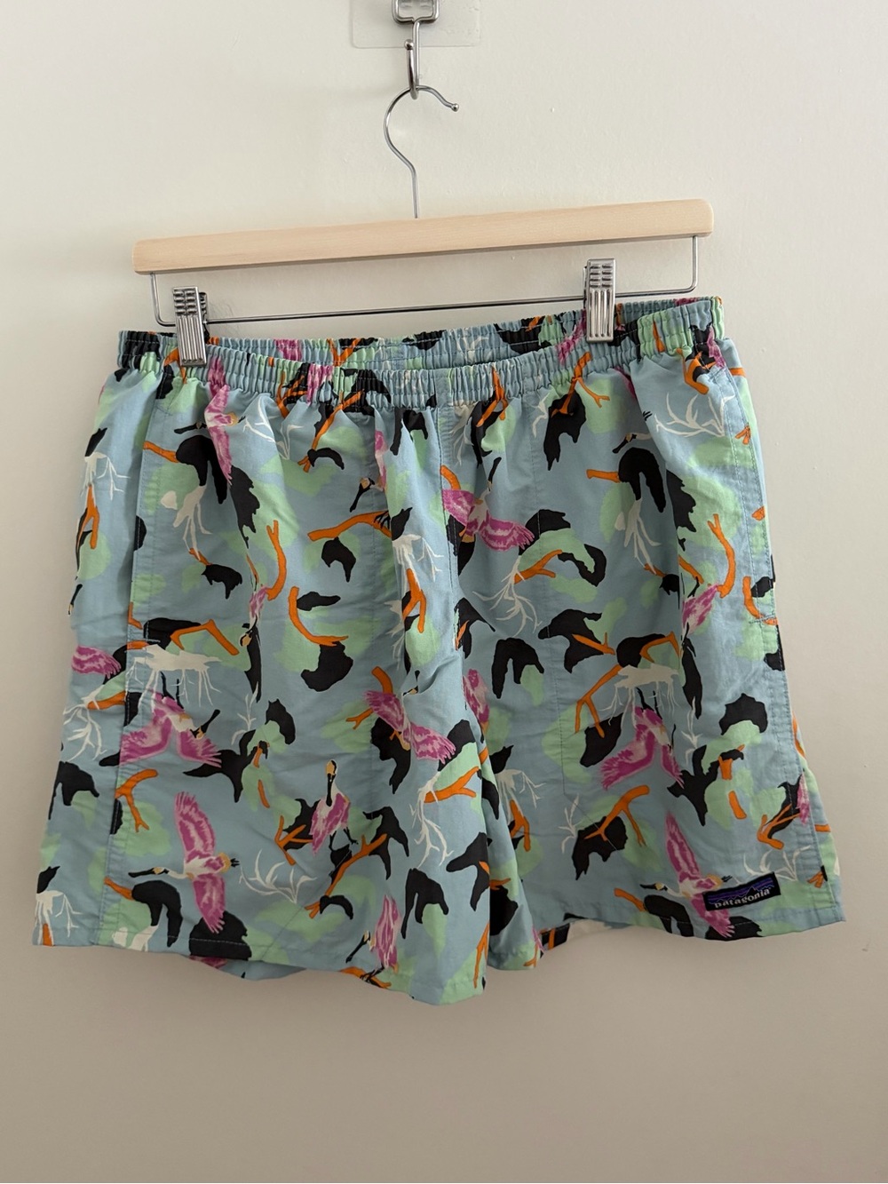 Patagonia Men’s Baggies Shorts Size L Bird Print Blue Green Pink Lined